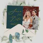 Green Elegant Gold Script Save the Date Ankündigungspostkarte