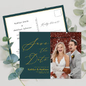 Green Elegant Gold Script Save the Date Ankündigungspostkarte