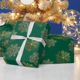 Green Elegant Gold Snowflakes Pattern New Year Geschenkpapier