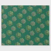 Green Elegant Gold Snowflakes Pattern New Year Geschenkpapier (Flach)