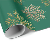 Green Elegant Gold Snowflakes Pattern New Year Geschenkpapier (Rolleneckpunkt)