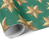 Green Elegant Gold Stars Pattern New Year winter Geschenkpapier (Rolleneckpunkt)
