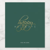 Green Elegant Happy Holidays Weihnachten Weinetikett (Einzelnes Label)