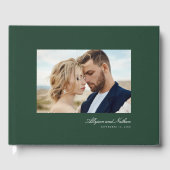 Green Elegant Modern Simple Script Foto Wedding Gästebuch (Vorderseite)