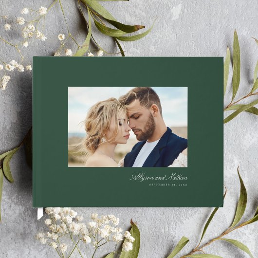 Green Elegant Modern Simple Script Foto Wedding Gästebuch