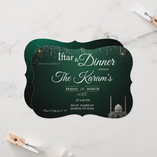 Green Elegant Mosque Ramadan Iftar Party  Einladung (Vorderseite/Rückseite Beispiel)