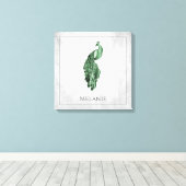 Green Elegant Peacock Canvas Print Leinwanddruck (Insitu (Holzboden))