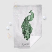Green Elegant Peacock Golf Towel Golfhandtuch (Insitu)