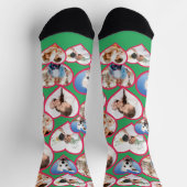 Green Elegant Red Heart Pattern | 5 FotoCollage Socken (Oben)