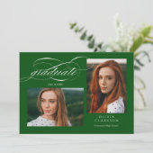Green Elegant Script 3 Foto Graduation Party Einladung (Stehend Vorderseite)