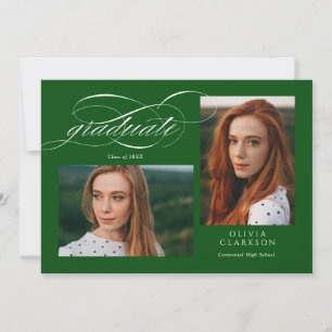 Green Elegant Script 3 Foto Graduation Party Einladung