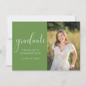 Green Elegant Script Abschluss Foto | Einladung (Vorderseite)