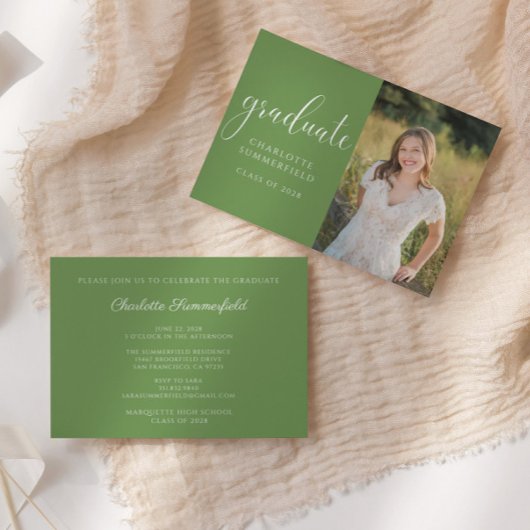 Green Elegant Script Abschluss Foto | Einladung
