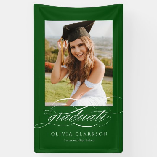 Green Elegant Script Abschluss Foto Party Banner (Vertikal)