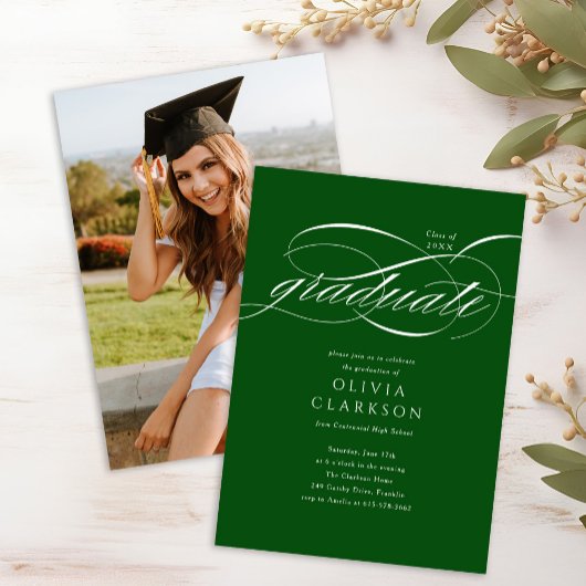 Green Elegant Script Foto Graduation Party Einladung