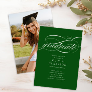 Green Elegant Script Foto Graduation Party Einladung