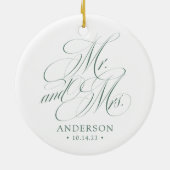 Green Elegant Script Neugeborene Weihnachten Keramik Ornament (Hinten)