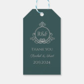 Green Elegant Silver Calligraphy Wedding Danke Geschenkanhänger (Rückseite)