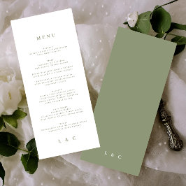 Green Elegant Simple Sage White Monogram Menükarte