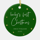 Green Elegant Star Foto Baby's First Christmas Keramik Ornament (Vorne)