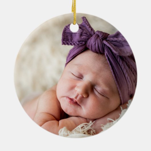 Green Elegant Star Foto Baby's First Christmas Keramik Ornament (Hinten)