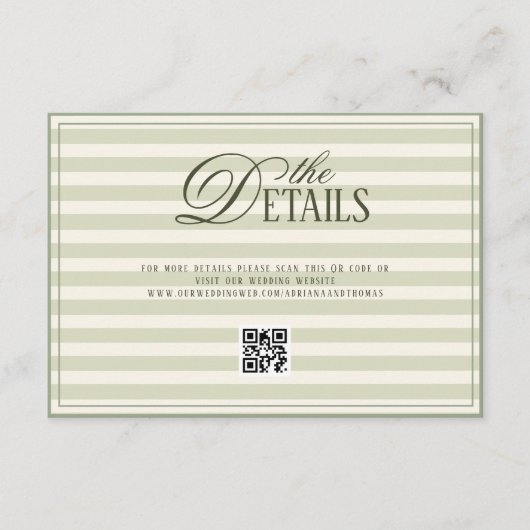 Green Elegant Timeless Wedding QR code Details Begleitkarte (Vorderseite)