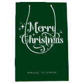 Green Elegant Trendy Retro Script Frohe Weihnachte Mittlere Geschenktüte (Vorderseite)