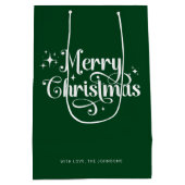Green Elegant Trendy Retro Script Frohe Weihnachte Mittlere Geschenktüte (Rückseite)