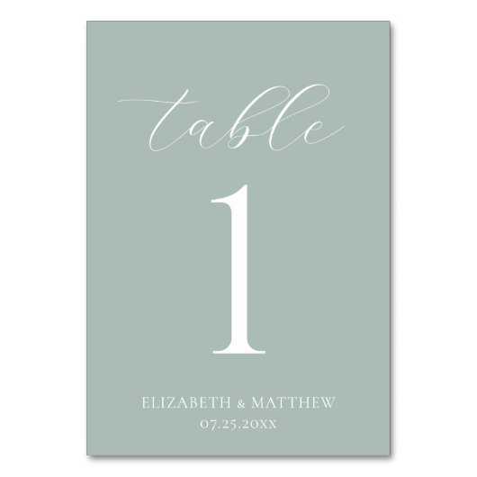 Green Elegant Wedding Tischnummer (Vorderseite)