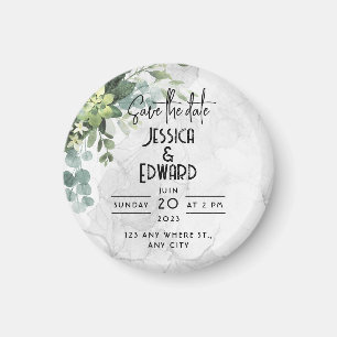 Green Elegant Wedding Watercolor Floral Minimal Magnet