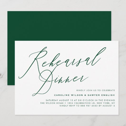 Green Elegante Calligraphy Probe Dinner Einladung (Vorne/Hinten)
