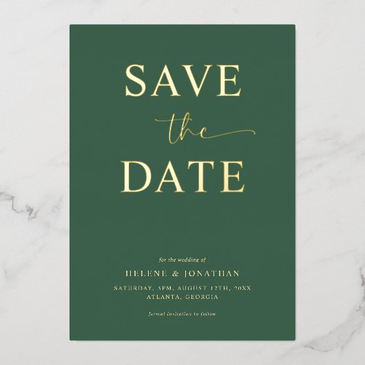 Green Elegante Einfach Save the Date Minimalistisc Folieneinladung (Vorderseite)