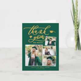 Green Elegante Gold Script 4 Foto Abschluss Dankeskarte