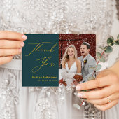 Green Elegante Gold Script Modernes Foto Hochzeit Dankeskarte