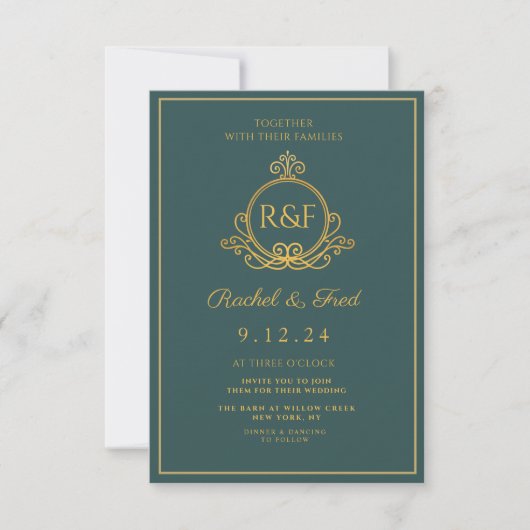 Green Elegante Golden Calligraphy Wedding (Vorderseite)