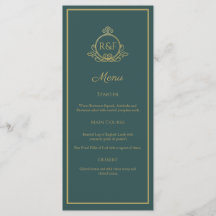 Green Elegante Golden Calligraphy Wedding Menu