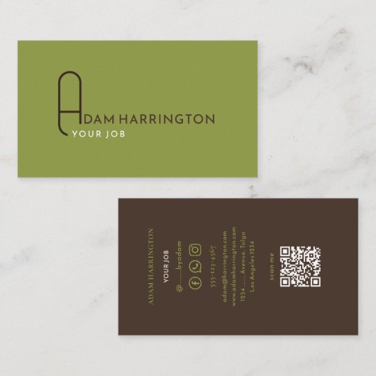Green | Elegante Standard QR Code Business Card Visitenkarte (Vorne/Hinten)