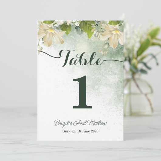 Green Elegante Wedding Tischnummer Card (Stehend Vorderseite)