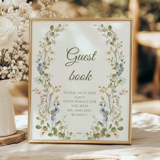 Green Elegante Wildblume Pastel Wedding Gästebuch