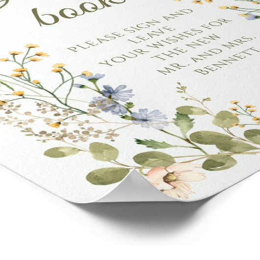 Green Elegante Wildblume Pastel Wedding Gästebuch (Ecke)