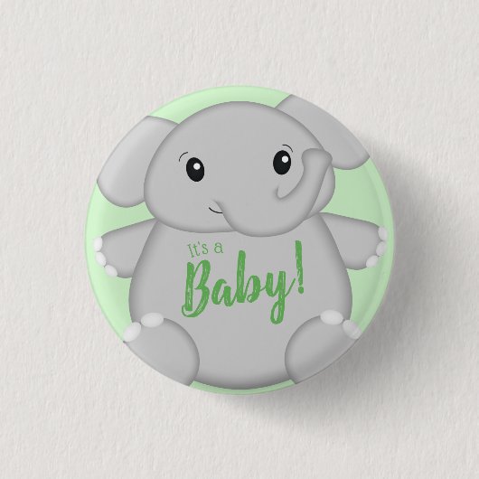 Green Elephant Baby Dusche Button (Vorderseite)