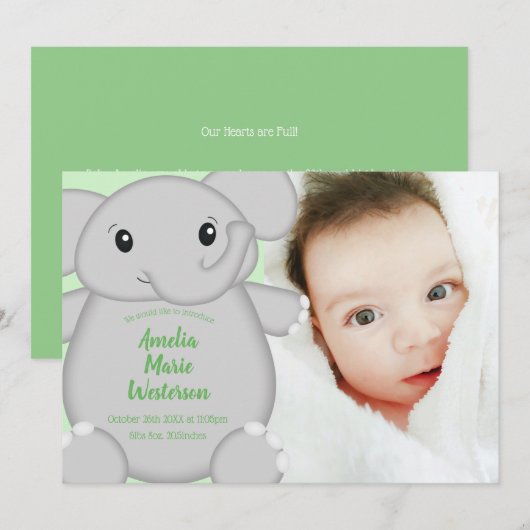 Green Elephant Baby Dusche Einladung (Vorne/Hinten)