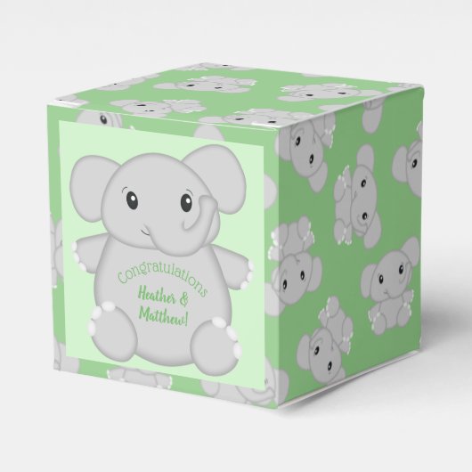 Green Elephant Baby Dusche Geschenkschachtel (Vorderseite)