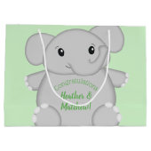 Green Elephant Baby Dusche Große Geschenktüte (Rückseite)