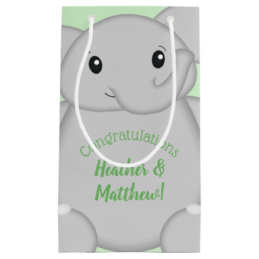 Green Elephant Baby Dusche Kleine Geschenktüte (Vorderseite)