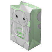 Green Elephant Baby Dusche Mittlere Geschenktüte (Vorderseite Schrägansicht)