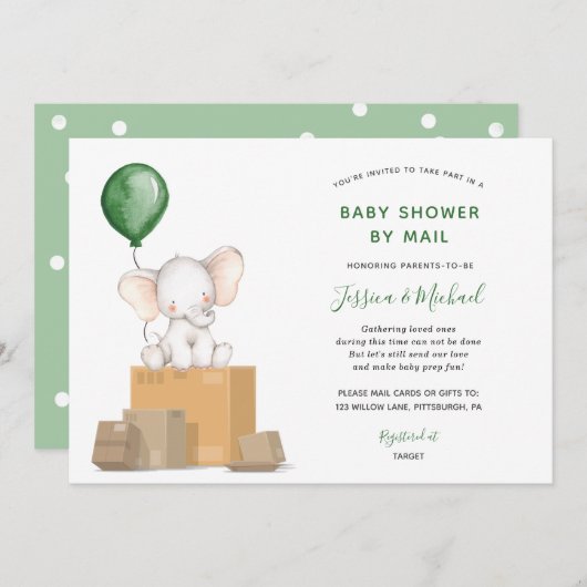 Green Elephant Baby Dusche per Mail Einladung (Vorne/Hinten)