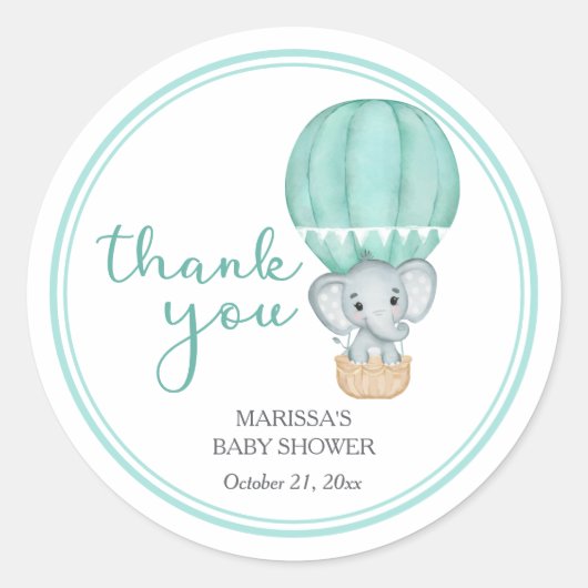 Green Elephant Baby Dusche Runder Aufkleber (Vorderseite)