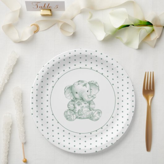 Green Elephant Punkt Babydusche Pappteller (Hochzeit)
