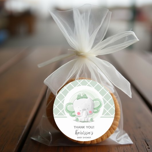 Green Elephant Unisex Baby Dusche Runder Aufkleber